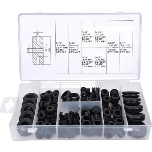 180 Pcs Rubber Grommets Assortment Kit & Plug Wire Ring Assortment Set Electrical Gasket Tools