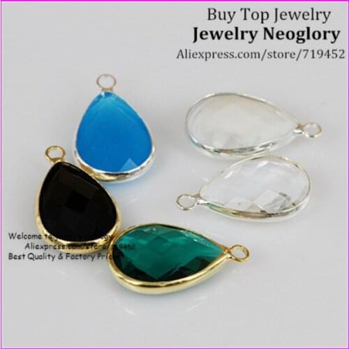 20PCS Luxury Teardrop Crystal Glass Quartz Beads Earrings Pendant Mix Color Quartz Glass Pendant Gold Or Silver Bezel Pendant