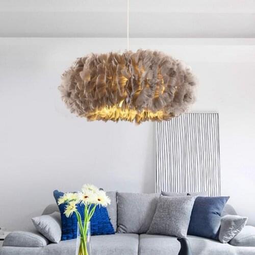Arte Parlor Grey Feather pendant light lustre E27 led feather Lamp hanging light Children Room pink wedding decoration lighting