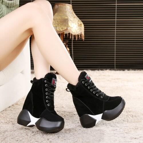 Fashion Platform Ankle Boots Casual Shoes Woman Cow Suede Equestrian Autumn Winter Thick Sole Lace-up Women Martin Boot