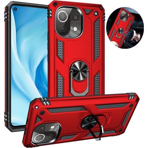 Armor Shockproof Phone Case For Xiaomi Mi 11 Lite 11i 5G Metal Stand Holder Car Ring Back Cover For Mi 11 Pro Protective Coque