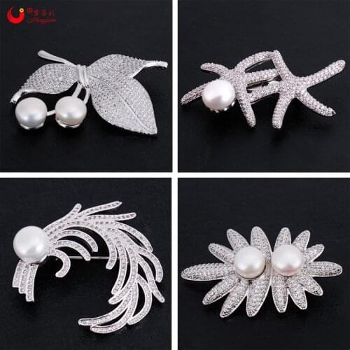 Starfish Flower Freshwater Pearl Brooch Enamel Pins Cherry Broshes Zircon Dress Christmas Brooches for Women Fashion Jewelry