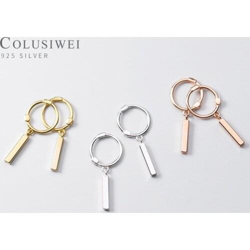 Colusiwei Fashion 3 Color Classic 925 Sterling Silver Geometric Rectangle Stick Hoop Earring for Women Fine Jewelry Student Gift