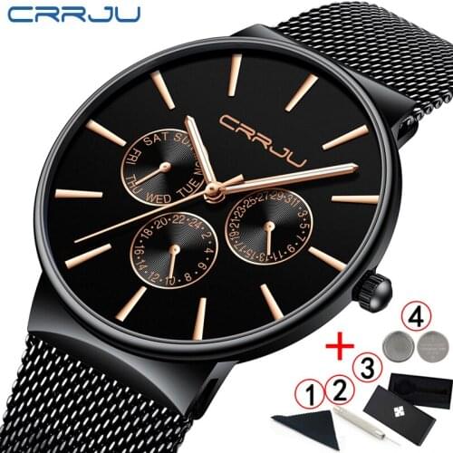 Crrju Men Watches Top Luxury Brand Waterproof Date Ultra Thin Mens Watches Stainless Steel Man Wrist Watches reloj hombre 2019