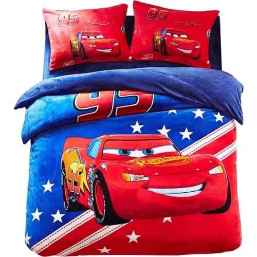 Blue Red Lightning McQueen Car flannel fleece comforter bedding sets twin size Kids quilt cover 3d Queen bed linen Winter Sheets