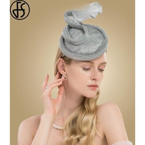 FS Vintage Black Ladies Fascinator Hats For Women Sinamay Pillbox Fedora Derby Hats Weddings Elegant Party Church Fedoras