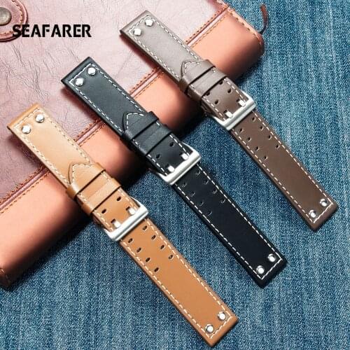 20mm22mm Double Row Hole Leather Straps for Hamilton Seiko Watch Band Rivet Mens Military Pilot Khaki Field Aviation Watch Belts