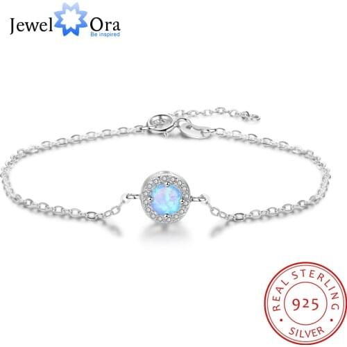 Round Shape Blue Opal Bracelets & Bangles 925 Sterling Silver Bracelets For Women Party Jewelry Gift (JewelOra BA102108)