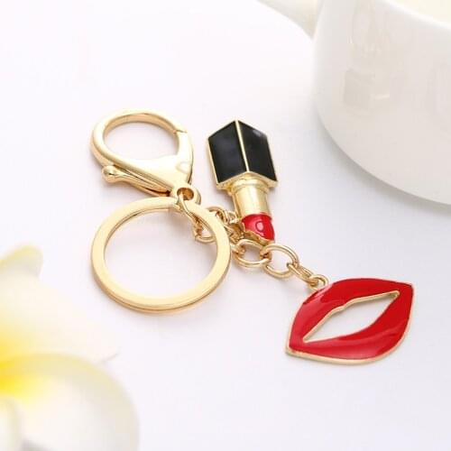 Fashion painting paint creative personality lipstick bag car keychain lady backpack pendant metal keychain gift YSK-036