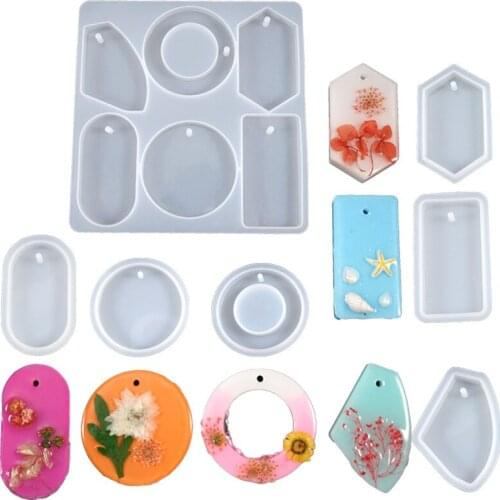 Fashion Pendant Resin Mold Round Oval Silicone Mold With Hole Geometry Charm Mould For Jewelry Earring Pendant DIY Making