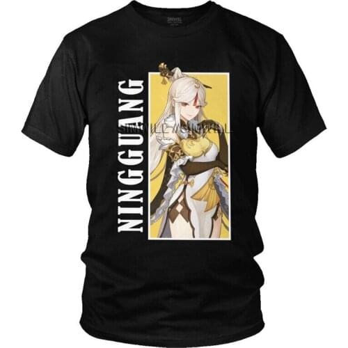 Mens Ningguang Genshin Impact T-Shirt Novelty Japan Anime Game Tshirt Short Sleeve Unique T Shirt Homme Cotton Tee Merch
