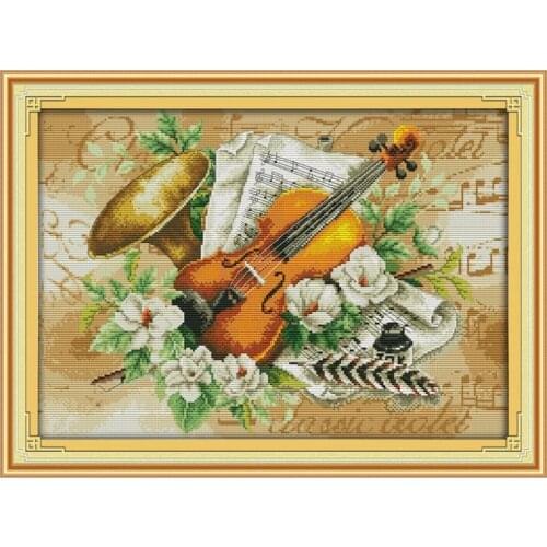Violin and flower Cross Stitch kits Crafts Embroidery Cross stitch pattern DMC stamp count printing canvas Needlework Home Decor