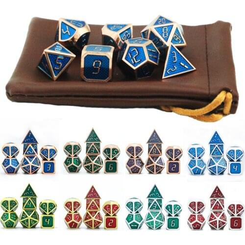 Metal Dice Set DND 7PCS Clock Digital Standard D4 D6 D8 D10 D12 20 with Bag for Board Games for Adults Christmas Gifts