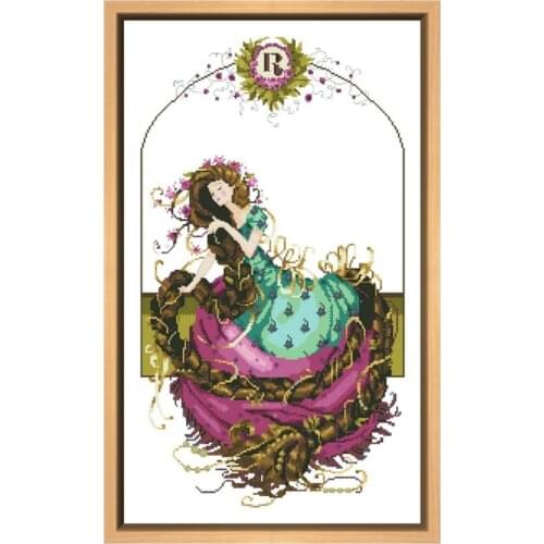 Long Hair Princess cross stitch kits fairy lady aida fabric 18ct 14ct 11ct counted white cotton thread embroidery kits DIY craft