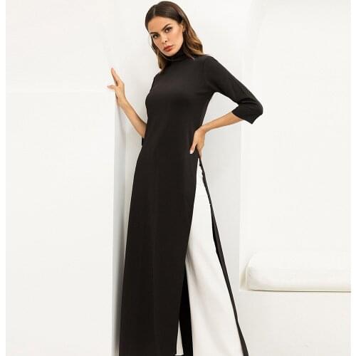 2019 New Spring Dress Fashion Casual Temperament Solid Large Size Slim Three Quarter Sleeve Turtlenck Long Dress Women ZW196