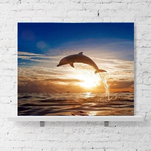 Simple modern sea world leap dolphins corridor porch decorative painting blue big fish mural DIY paint by digital art painting