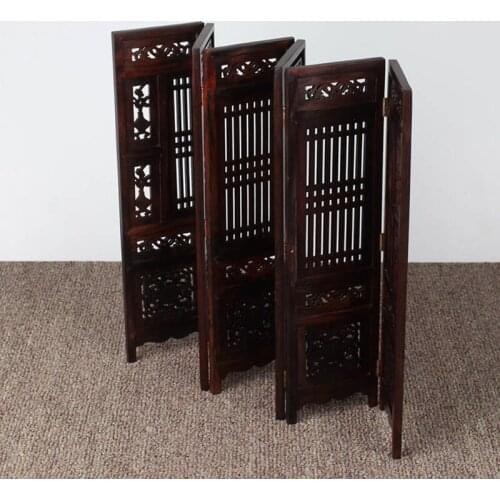 QK009 - 6-Leaf Folding Red Rosewood Screen Mini Furniture - L36 * H24.5 *D0.5 CM