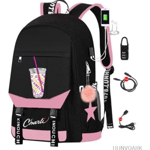 Women Charli Damelio Merch Backpack New Ice Coffee Splatter Bags for Women Funny Cartoon Laptop Usb Mochila Travel School Bag