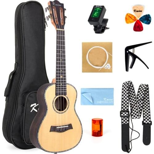 Kmise Concert Ukulele Solid Spruce Ukelele Classical Guitar Head 23 inch Uke Beginner Kit with Gig Bag Tuner Strap String Picks