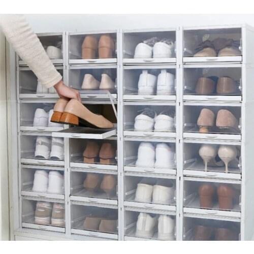 1Piece Thickened Shoes Box Flip Transparent Drawer Case Plastic Shoe Boxes Organizer Stackable Storage Shoe Box Storage Shoerack