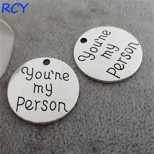 Top Quality 20 Pieces/lot 24mm letter printed you'ne my person charms pendant message charms