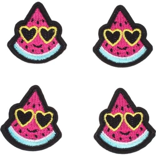 10pcs/lot Embroidered Funny Sunglasses Watermelon Patch Iron On Cartoon Fruits Appliques Fabric Stickers for Jeans Backpack Hats
