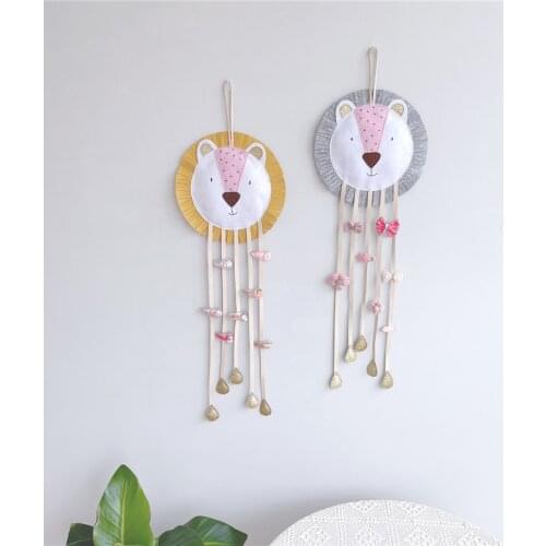 INS Nordic Woven Lion Fox Kids Girls Hairpin Storage Belt Baby Hair Clips Holder Hair Bows Organizer Strip Wall Hanging Ornament