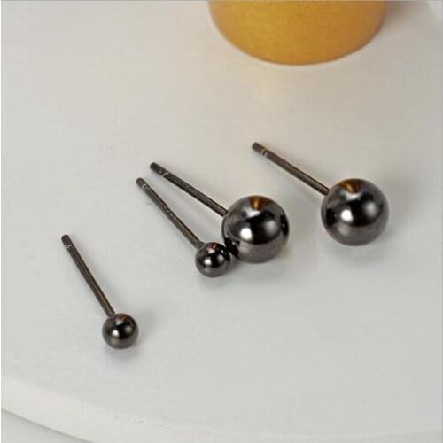 Amaiyllis S925 Sterling Silver Simple 3/6mm Black Earrings Stud Silver 925 Ear Hole Ear Bone Nail Jewelry For Women