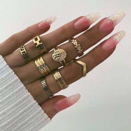 Boho Vintage Fashion Women Rings Sets Gold Color Crystal Six Mango Star Rings Sets For Girls Charm Water Drop Rings Jewelry Gift