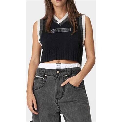 2021 Women Sweater Vest Simple All-match Patchwork Korean Style V-neck Knitwear Leisure Student Sleeveless Female Vintage