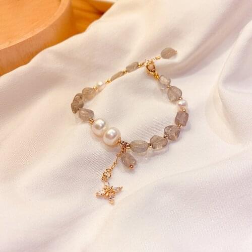 Super Fairy Natural Stone Pearl Bracelet Female Net Red Ins Tide Wild Temperament Exquisite Cross Pendant Bracelet 2021