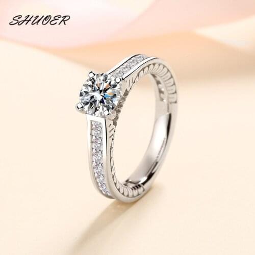 Classic 925 Sterling Silver 1 Carat Brilliant Cut Pass Diamond Tester D Color Moissanite Ring for Women Jewelry