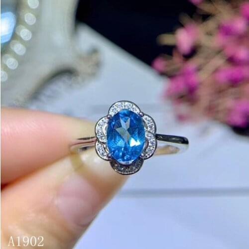 KJJEAXCMY fine jewelry 925 sterling silver inlaid natural blue topaz female ring support test 22