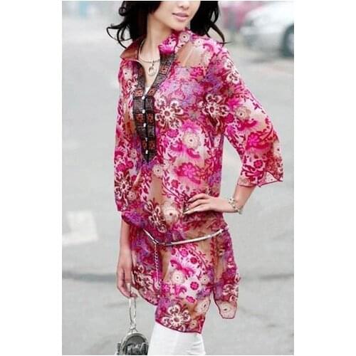 Spring summer women chiffon Large size V-neck Floral dress LET-SETTING elegant lady dress casual female dress Plus-sized dress
