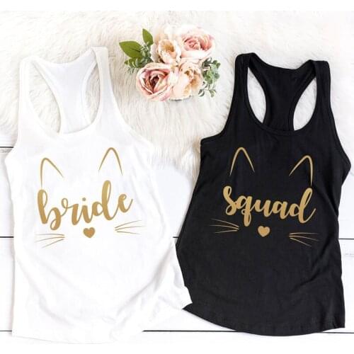 Vest Bride And Squad Cute Cat Meow Print Tank Tops Fashion Ladies Bridal Shower Matching Tanks Womens Bachelorette Party Shirt