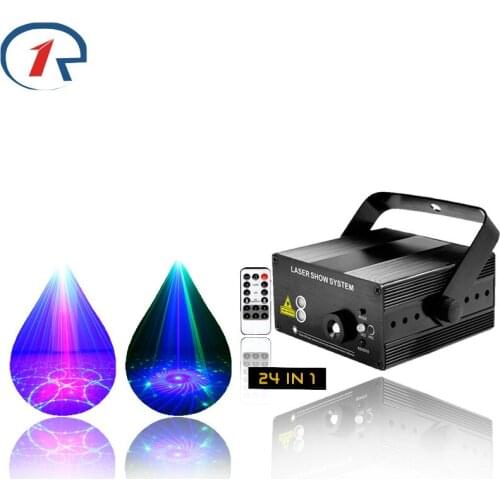 ZjRight LED lights 24 patterns IR Remote RG Mix blue laser stage light Music control home gala party Xmas ktv bar disco lighting