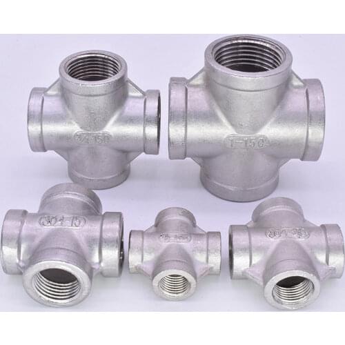 1/4" 3/8" 1/2" 3/4" 1" 1-1/4" 1-1/2" 2" BSPT Female Cross 4 Ways 304 316 Stainless Steel Pipe Fitting Water Gas Oil