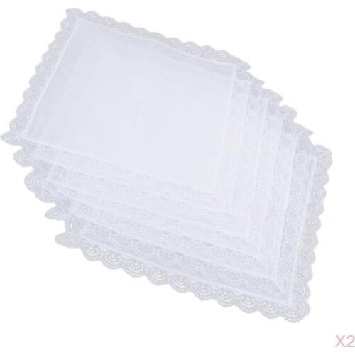 10 Lot 100% Cotton Handkerchief Lace DIY White Hanky Kerchief Square