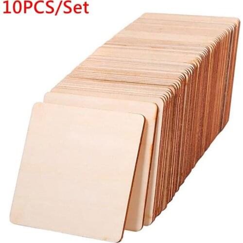 10Pcs Blank Wood Slices 4x4 Inches Unfinished Wood Pieces Square and Round Wooden for DIY Coaster Arts Painting Staining Crafts