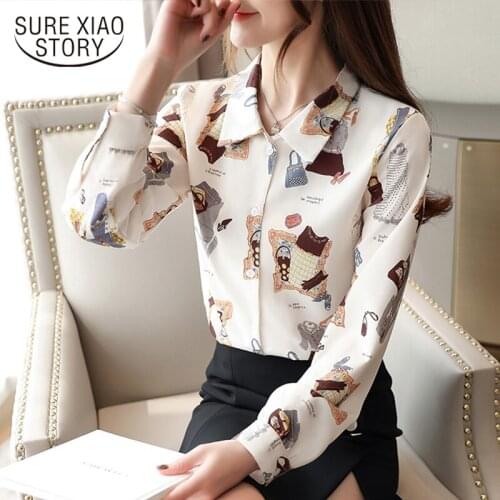 2021 Long Sleeve V-Neck Print Chiffon Women Blouses and Tops Blusas Mujer Blouse Button Shirts for Women Tops Harajuku 7129 50