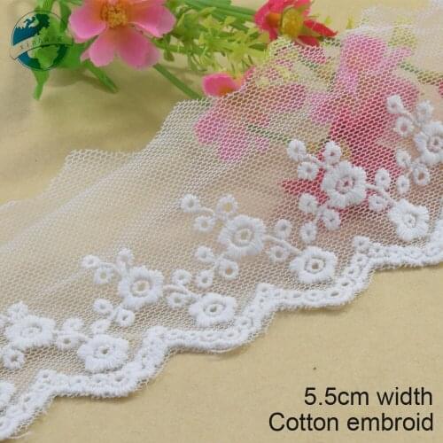 5yard 5.5cm wide white lace cotton embroid lace sewing ribbon fabric guipure diy trims wedding lace DIY Garment Accessories#3349