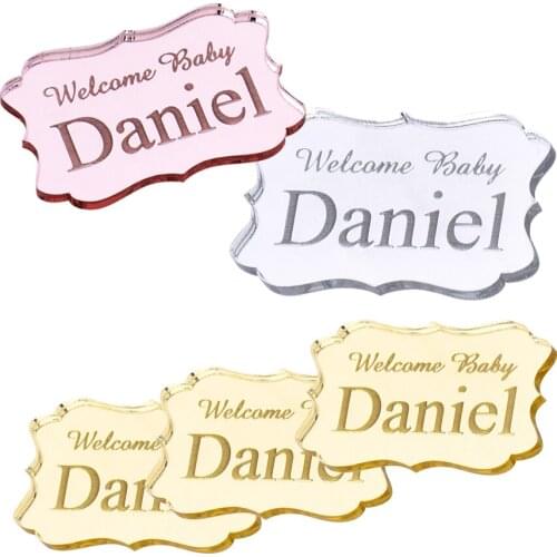 50Pcs Personalized Tags Acrylic Mirror Square Custom Name Invitation Chocolate Tag Baby Shower Gift Wedding Decora Fevor