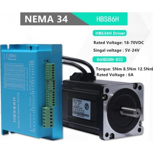 5NmNEMA 34 closed loop stepper motor servo stepper 86mm with matching closed loop driver HBS86H