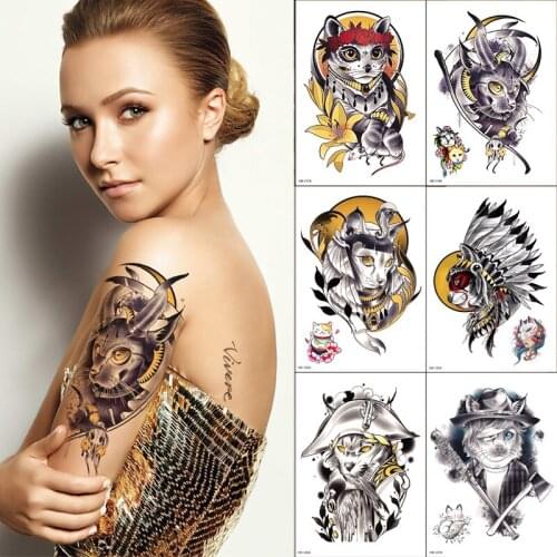 6pcs/pack temporary fashion tattoos women sleeve arm tatoo cat king tribal mens shoulder tattoos 6pcs/set wholesale waterproof