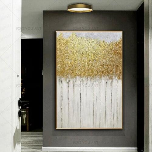 Abstract Golden Foil Canvas Painting Blue Gray 100% Handmade Modern Wall Picture for Living Room Luxury Huge Wall Art