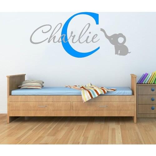 Adesivo de parede Personlized Elephant Name Wall Stickers For Kids Room Boy Bedroom Home Decor Custom Name Wall Art Mural A530