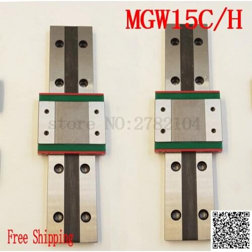 Free shipping CNC miniature linear rail MGW15 MGW15C MGW15H flanged widen linear block L=100mm 200mm 300mm 400mm 500mm