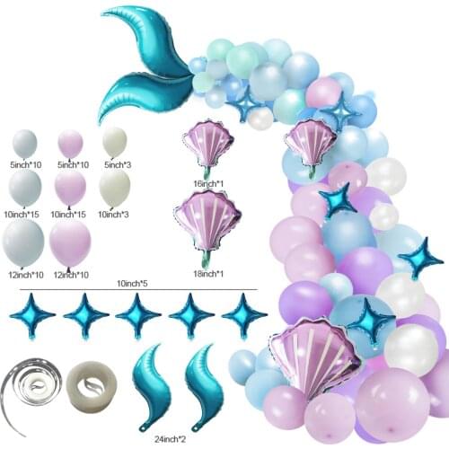 87pcs Blue And White Mermaid Balloon Chain Under The Sea Party Baloon Little Mermaid Birthday Party Balon Sea Animal Party Decor