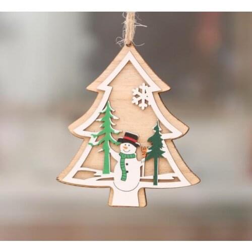 Wooden Christmas Tree Hanging Ornaments Decorations elk Deer snowman santa snowfake Pattern Pendants Home Window Decor Crafts
