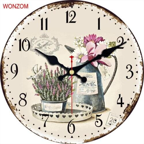 Wooden Wall Clock Rose Floral Large Silent 12 Inch Vintage Design Wooden Round Wall Clock Arabic Numerals Vintage Flowers Style